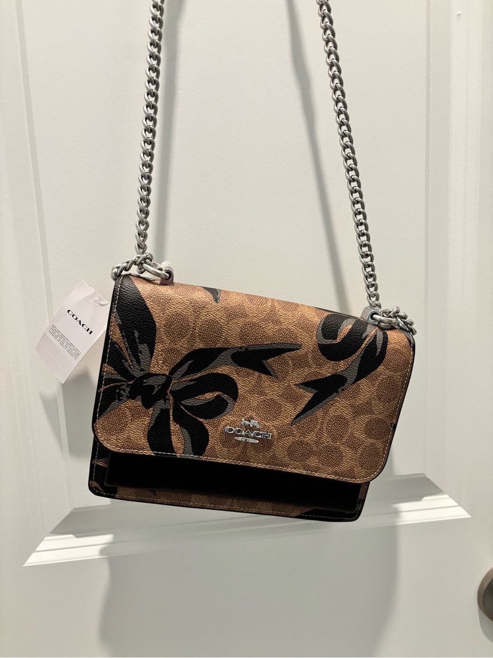 Coach Klare Signature Black Bow Print Crossbody Bag NWT
